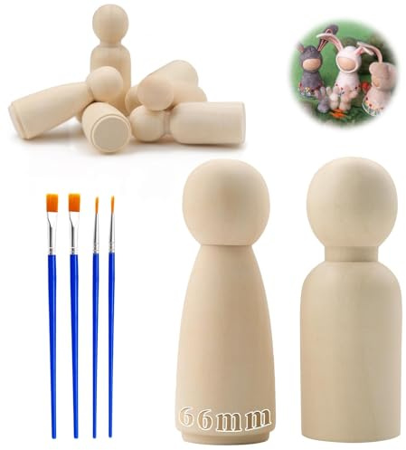 TXXATX 40 Piezas Figuras de Madera 66mm Nins Madera Minimundos Madera Figuras Madera para Pintar Cumpleaños Boda Decoración DIY