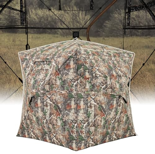 GOPLUS Tienda de Caza 2 en 1, Tienda para Cazadores para 2-3 Personas, Transparente de 360° con Bolsa de Transporte y Puerta Totalmente Abierta, Tienda de Camuflaje Plegable para Caza, Fotografía
