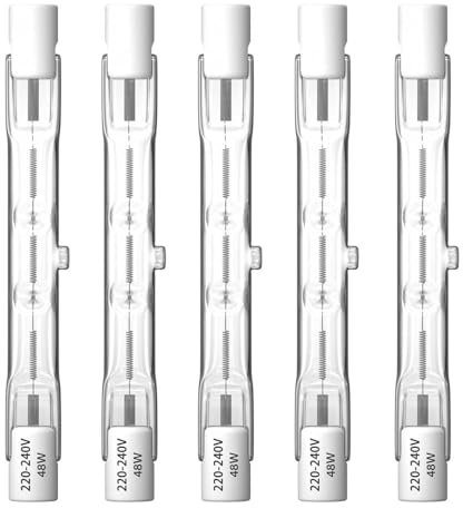 DoRight R7S Halogenlampen 48W, 78MM R7s Halogenstab Dimmbar Warmweiß 2800K, Doppelseitige lineare Flutlichter, J Typ J78 Leuchtmittel für Arbeit, Landschaftsleuchten, Deckenleuchten, 5 Stück