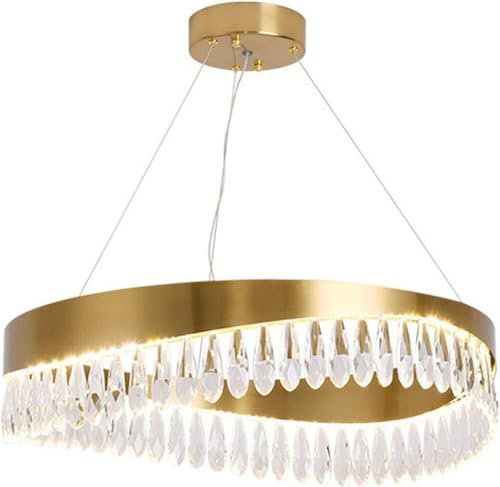 Lampadari di da soffitto per Sala da Pranzo Oro, Design Rotondo sfalsato ad Arco Moderno Lampada in Ottone LED Apparecchio di Illuminazione a Sospensione Regolabile per Sala da Pranzo, Cucina,