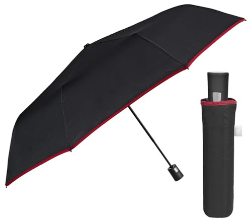 PERLETTI Petit Parapluie Homme Pliant - Parapluie de Poche Monsieur Ouverture Automatique Poignée Golf - Ombrelle Incassable Anti Tempête - Diamètre 96 cm