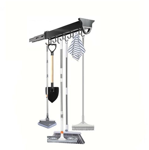 Nizer deslizante para armario, soporte extraíble para fregona y escoba, ganchos de garaje, solución de almacenamiento de lavandería, 20 ganchos (22 pulgadas) para una nización eficiente