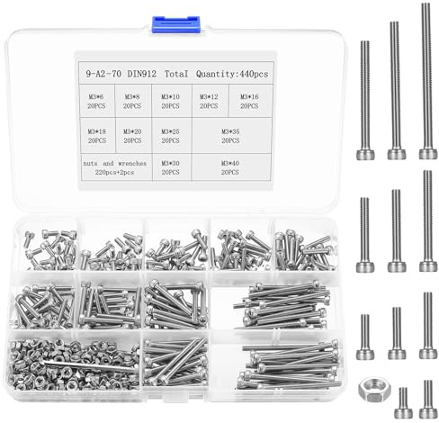 Juego de 440 tornillos M3, tornillos cilíndricos, juego de tuercas, tornillos de acero inoxidable con hexágono interior con tuercas, juegos de tornillos roscados, surtido de tornillos de máquina, con