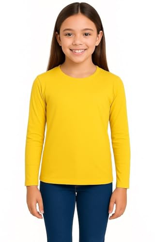 Girls Long Sleeve T Shirt Plain Crew - Long Sleeves Shirt Yellow 13