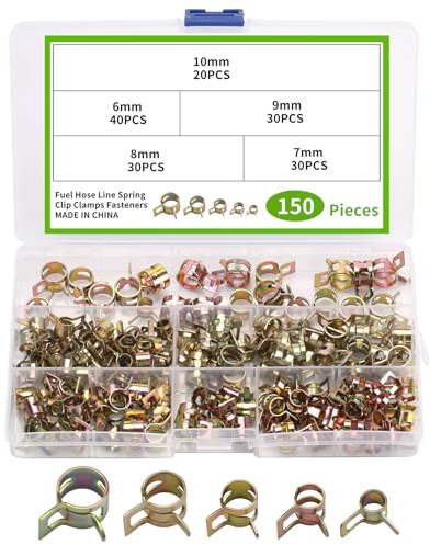 150 Pezzi Fascette Stringitubo a Molla, Clip per Tubo Flessibile per Carburante, Morsetto a Molla, Morsetti per Tubi Flessibili, Fascette per Tubi Carburante, Tubi Aria - 6mm/7mm/8mm/9mm/10mm