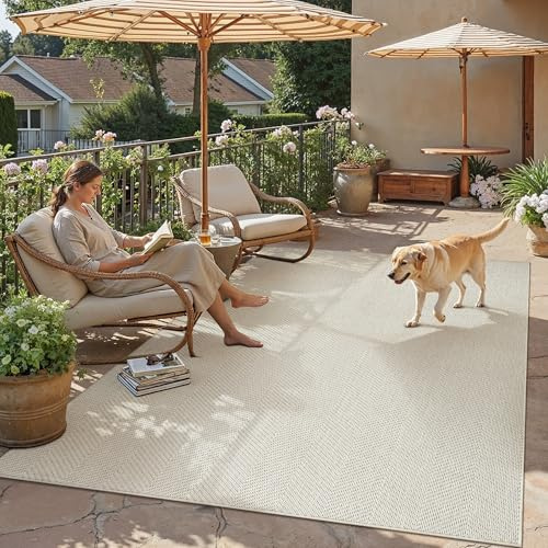 PureCozy Outdoor Teppich Wohnzimmer 120x180cm Outdoorteppich Wetterfest Balkon Beige Teppiche Jute Optik rutschfest Waschbarer Indoor Groß Carpet Garten Esszimmer Terrassen BüRo Rug