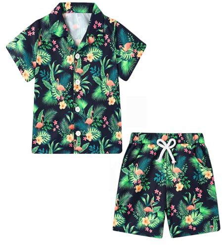 ZOEREA Tenue Hawaii pour garçons, Ensemble de 2 pièces Chemise + Short, Chemise de Plage à Boutons + Short pour Enfants 4–10 Ans