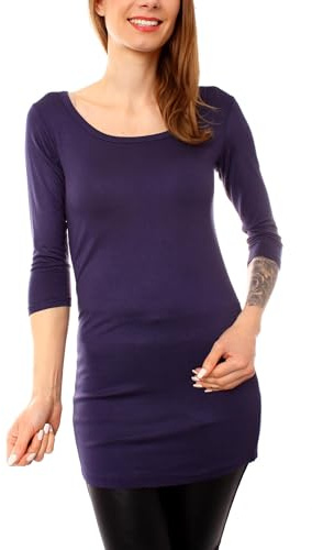 Easy Young Fashion dam basic tröja longshirt halvbarm rund hals uni