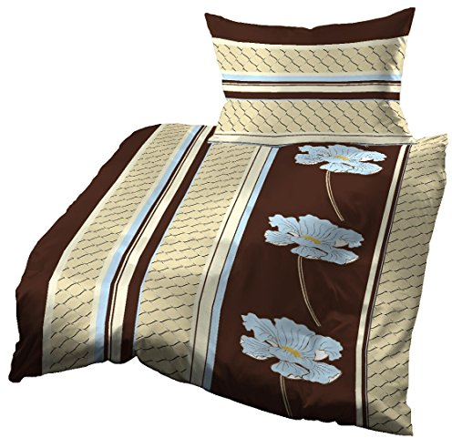 Gerald Wittmann Bettwäsche 140x200 cm + 70x90 cm, Baumwolle Seersucker, Mosaik Blumen Braun Beige Blau