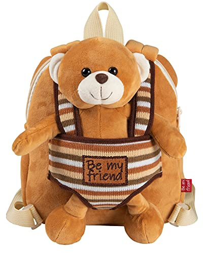 PERLETTI Zainetto Peluche Orsetto Beige Bambina Bambino 3 4 5 Anni - Borsa Zaino da Bimbo Bimba per Scuola Asilo Viaggi - Cartella Scolastica Double Face Morbida - 22x25x3 cm (Orsetto)