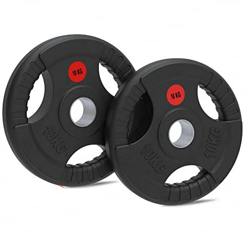 Lions Olympic Weight Plates - Rubber Coated Cast Iron 2inch 5cm Discs Bar Hole Standard Weights Plates for Home Gym Barbell Bar, Weightlifting Training Fitness Workout (Black, 2 x 10kg)