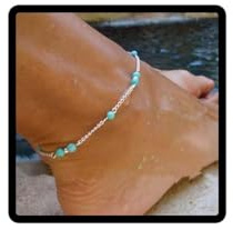 Wedity Bracelets de cheville Boho Turquoise Bracelets de cheville en perles d'argent Accessoires de plage Bijoux de pied réglables pour femmes et filles