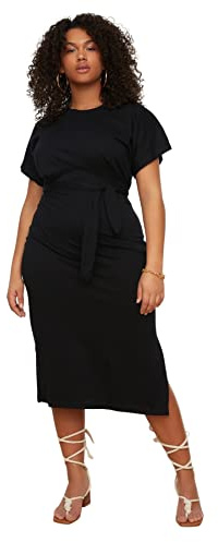 Trendyol Abito da Donna Plus Size Midi Jersey Slim Knit Plus Size Dress, Nero, 3XL (Plus)