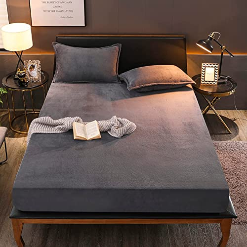 Sedefen Warme Spannbettlaken 180x200cm Dunkelgrau Anthrazit Winter Flannell Bettlaken Plüsch Flauschige Cashmere Touch Boxspringbett Spannbetttuch für 25 bis 30cm Matraze