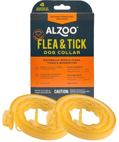 ALZOO Flea & Tick Dog Collar - Helps Repel Fleas, Ticks & Mosquitoes - 100% Plant-Based Active Ingredients - Waterproof - Up to 4 Months Protection - Medium-Sized Dogs: 16-40 lbs - Pack of 2