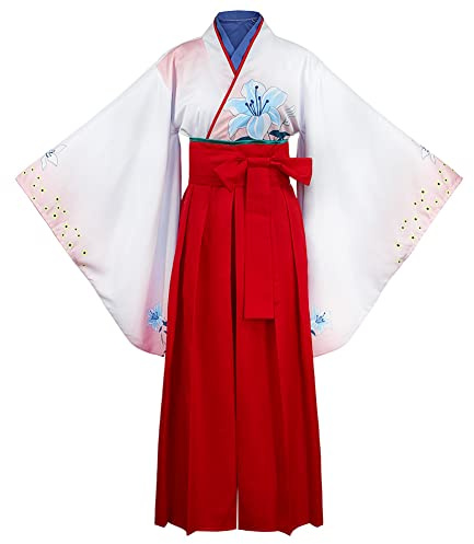 Japansk kimono kostym Hakama blommigt tryckt traditionell samuraj yukata bälte huvudbonad set halloween cosplay outfit