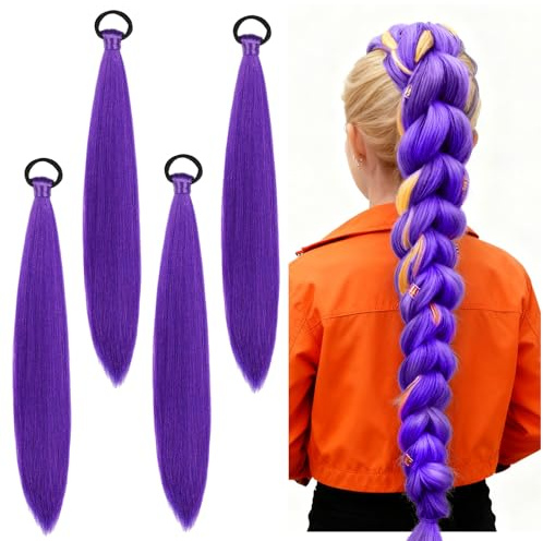 4 Piezas Extensiones Moradas NiñA, 26 Pulgadas Pelo Morado Pelo Lila Extension Pelo Morado Larga Trenza Lila para Trenzaspara Representaciones Teatrales, Uso Diario, Fiestas Y Juegos De Rol