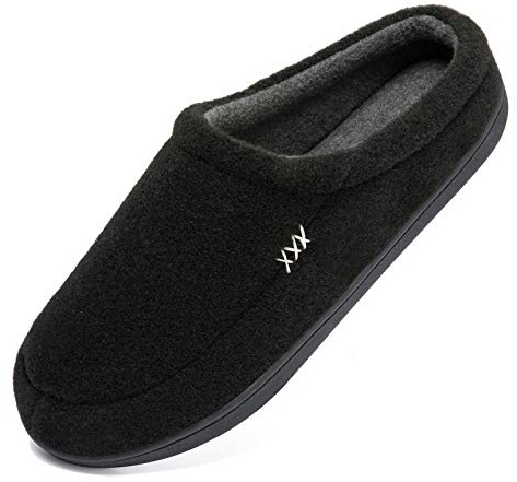 NewDenBer Men's Warm Memory Foam Slippers Felt Wool Soft Lined Slip on Indoor Outdoor House Shoes (10-11 UK, Black)