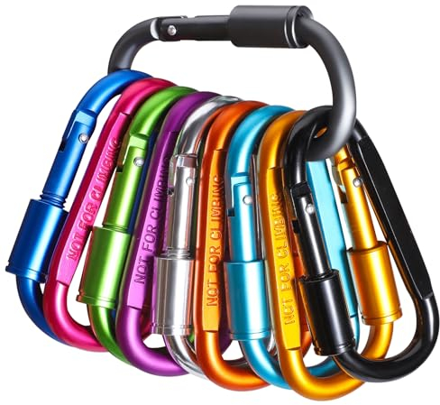 10 Stück Karabinerhaken, Karabiner mit Schraubverschluss Schlüsselanhänger Karabiner Aluminium Schraubkarabiner für Rucksack Camping Wandern Angeln Reisen (10 Farben)