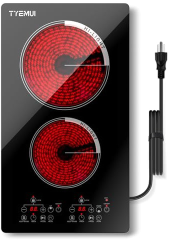 TYEMUI 2000W 2 Burner Electric Cooktop Plug-in Countertop Built-in