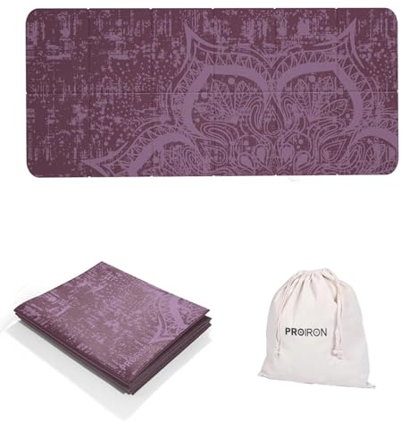 PROIRON Yogamatte Faltbar, Reise Yogamatte rutschfest & leicht 173cm x 61cm x 6mm, Gymnastikmatte mit Tasche für Zuhause und Draußen - Rot