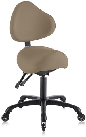 DR.LOMILOMI Pneumatic Swivel Rolling Saddle Chair with Wheels and Ergonomic Back Support for Hair Stylist, Dental Hygienist, Hygienic Clinic, Spa, Massage, Home, Office - 510 KOA