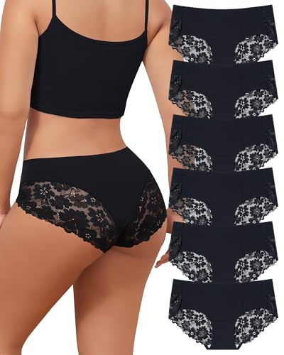 Levao Culottes sans Couture Femme Dentelle Invisible Slips Sexy Hipster | Lot de 6,Confort sous-vêtements Feminins,Bresilien Culottes et Slips, , Taille Basse Stretch Lingerie,Multipack S-XXL