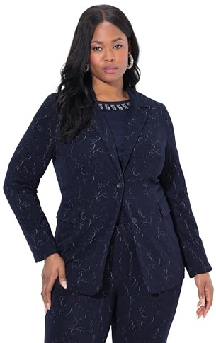 Ulla Popken Blazer di Jersey con Jacquard, Revers e Maniche Lunghe Blu Notte Scuro 54 841163120-54