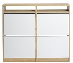 D&J Muebles Kit Zapatero 4 Puertas, Zapatero Estrecho, Zapatero Entrada Recibidor, Zapatero Moderno, Pasillo, Recibidor, Elegante, Diseño, Zapatero Estilo nórdico Roble/Blanco, 107cm x 96cm x 25 cm