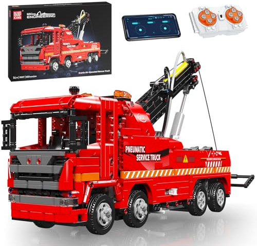 Mould King 19017 Technik Ferngesteuert Feuerwehrauto LKW Klemmbausteine Pneumatischer Feuerwehr Rettungswagen Truck Bausteine für Jungen und Erwachsene(1653 Teile)