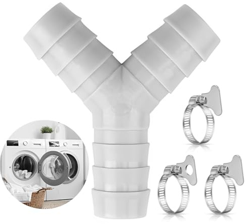 KEMUZ Distribuidor En Y De 2 Vías, Empalme Desague Lavadora, Manguera De Entrada, Conexión De Agua,Distribuidor De Manguera De Doble Conexión Con 3 Abrazaderas Para Lavavajillas Y Secadora (Gris)