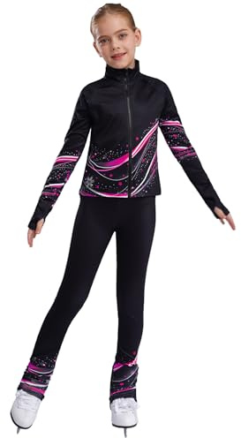 Linyuir Stücke Mädchen Eiskunstlauf Trainingsanzug Langarmjacke Mit Hohem Kragen Und Gymnastik Leggings Eiskunstlauf Outfit Für Jahre Dunkelrosa 134-140