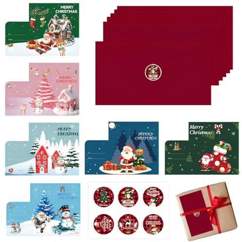 YOFDAL 6 Pezzi Biglietti Auguri Natalizi,Biglietti Di Auguri Di Natale Piegati,Biglietto Auguri Natale Regalo,Per Famiglia,Amici e Affari(6 Stili)