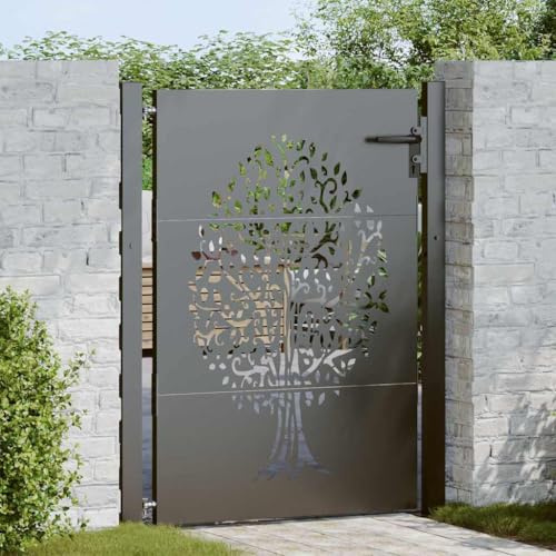 Portail d'entrée à double battant, noir, 105 x 125 cm, en acier revêtu par pulvérisation, pour jardin, terrasse