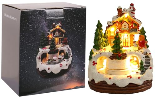 Julby set julby hus LED-upplysta musikalisk snö pepparkakshus med tåg och träd för vinter jul semester bord