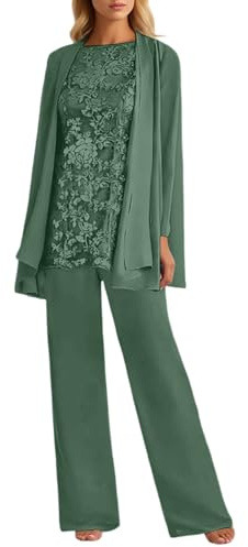 Gefomuofe Traje de boda para mujer, chifón, traje de madrina para boda, pantalones formales con chaqueta, 3 piezas, elegante, traje de noche, traje de ocio, traje de pantalón transpirable, opaco