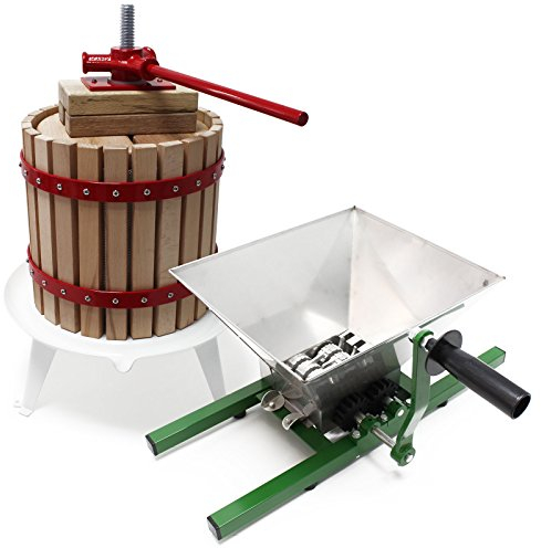 Wiltec Set 6L Obstpresse aus Buchenholz inkl. Presstuch und Obstmühle mit 7L Trichter, Zur Herstellung von Saft Wein und Maische