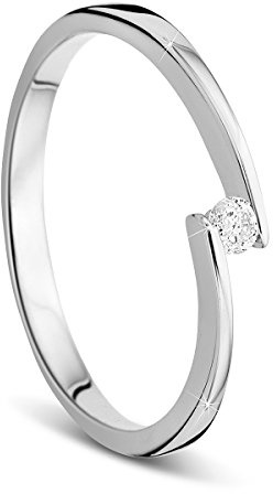 Anello Solitario da Donna Orovi in Vero Oro Bianco 9KT 375 con Diamante Naturale Ct. 0, 05 . Anello di Fidanzamento con Brillante solitario, Anello ipoallergenico.