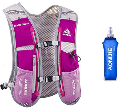Win.Deeper 5L Sac à Dos Hydratation Marathoner Running Race Gilet d'hydratation (Rose Rouge avec 500ML Water Bouteilles)
