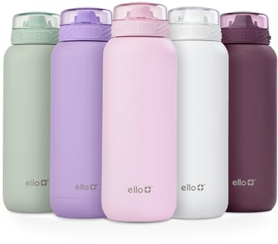 Ello Cooper Stainless Steel Water Bottle with Straw and Carry Handle, Double Walled and Vacuum Insulated Metal, Leak Proof Lid with Soft Silicone Spout, Reusable, BPA Free