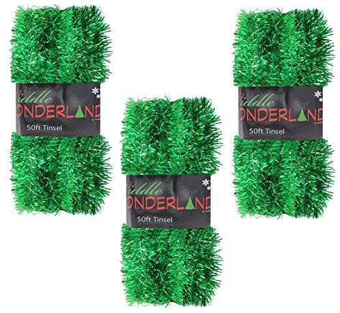 Widdle Wonderland Christmas Tree Tinsel 3 packs of 50ft x 3cm GREAT VALUE - Green