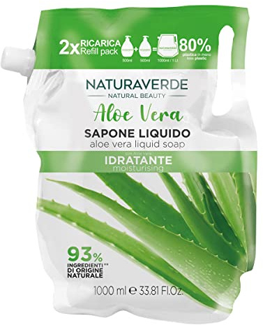 Naturaverde | Natural Beauty - Ricarica Sapone Liquido Aloe Vera, Sapone Liquido Mani, Sapone Mani, Sapone Viso, Sapone Mani Ricarica, Sapone Liquido Mani Detergente, Idratante, 1000ml