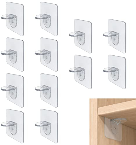 12Pcs Soportes de Estante Autoadhesivos, Soportes Adhesivos para Estanterías, Soporte Balda Autoadhesivas, Soportes Adhesivos Transparentes, Clavijas Adhesivas Transparentes, Soporte Balda Adhesivo