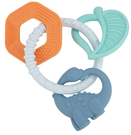 Nuby Chewy Charms Teething Ring, Soft Baby Teething Toy - 3+ Months - Dino