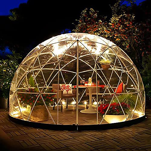 Serra da giardino a cupola igloo, tende a cupola in PVC 3,7 x 2,2 m, serra da giardino a bolle resistente alle intemperie con 2 corde luminose da 10 m, casa a cupola da giardino trasparente per