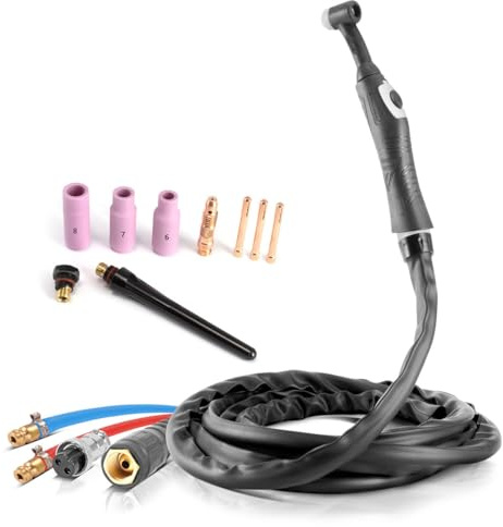 Torcia TIG raffreddata ad acqua STAHLWERK WP18 | SR18 fino a 300 A con tubo flessibile per gas di protezione da 5 m per saldatrici TIG