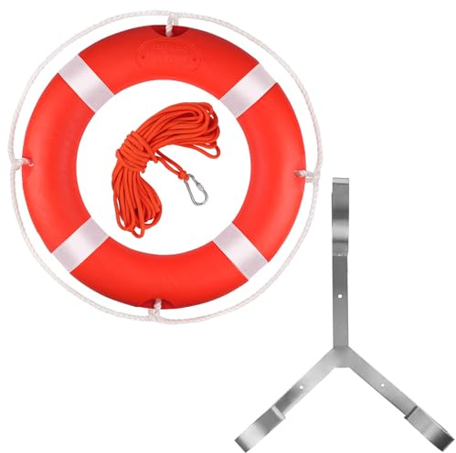 Rettungsring, Bootssicherungsringe 23 Zoll, Boje mit reflektierendem Band und Grifflinien, Orange Rettungsring für Boote inklusive schwimmender Wasserschnur und Halterung