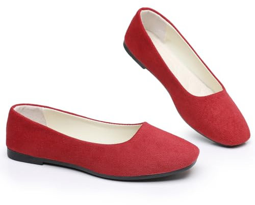 Timween Womens Ballet Flats, 25 Vibrant Colors Available Ladies Casual Square-Toe Flat Shoes Women Indoor Outdoor Comfy Slip On Ballerina Pumps Solid Color Suede-Effect Upper Portable Flats