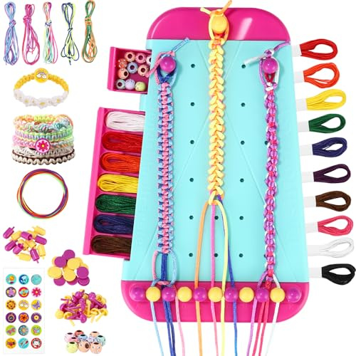 Ixydor Vänskapsarmband pysselset, gör vänskapsarmband själv, armband knåp, flätset för flickor 6 7 8 9 10 11 12, pysselset med trådar, gummi, pärlor, presenter till flickor (grön)