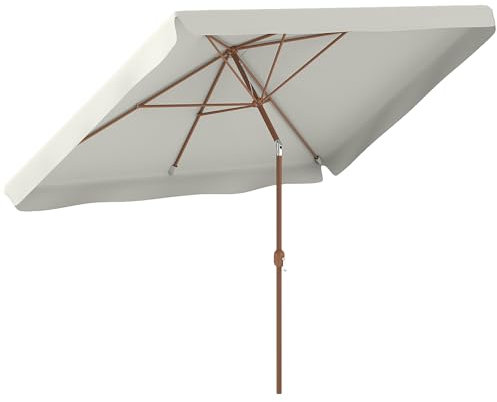 Outsunny Parasol de jardin extérieur rectangulaire 200 x 300 cm, parasol inclinable 6 baleines en aluminium, tissu polyester 180g/m² protection UV avec manivelle, pour balcon jardin terrasse, crème